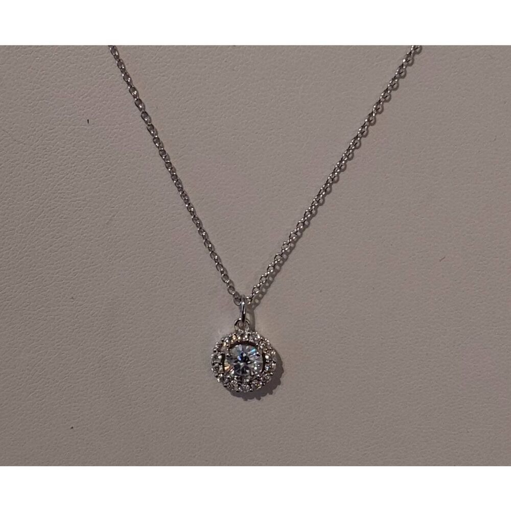 CERTIFIED New Genuine Moissanite Diamond 1.8 Carat Round Halo Design Necklace